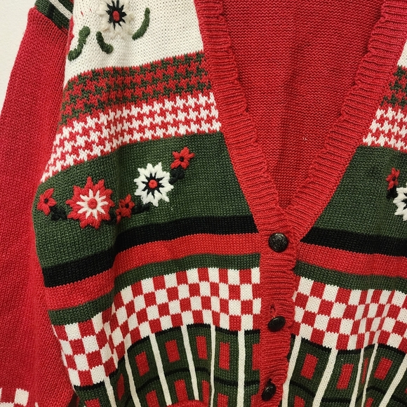 🎄 Vintage holiday Koret Red and Green Buttondown Cardigan Sweater - Picture 6 of 7